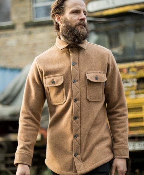 McNair Men's heavy weight merino Mountain Shirt in camel