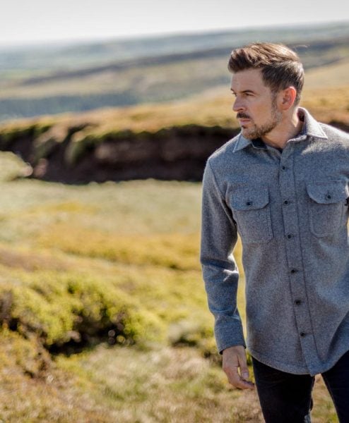 McNair men's midweight merino Mountain Shirt in Ash Melange