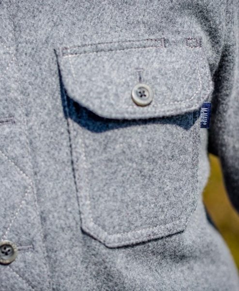 McNair men's midweight merino Mountain Shirt in Ash Melange - pocket detail