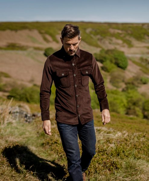 McNair Men's PlasmaDry corduroy Work Shirt in Peat (brown)