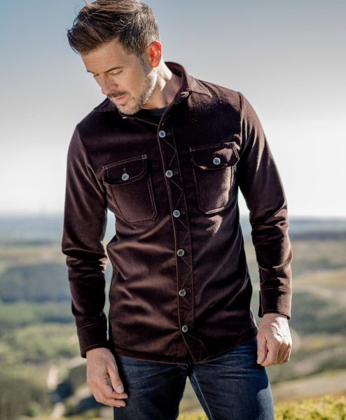 McNair Men's PlasmaDry corduroy Work Shirt in Peat (brown)