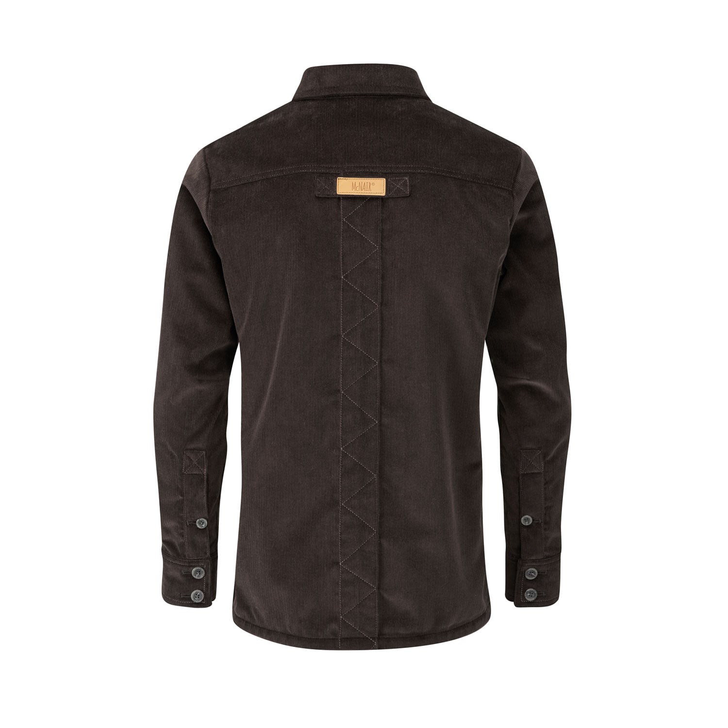 McNair Men's PlasmaDry corduroy Work Shirt in peat brown (back)