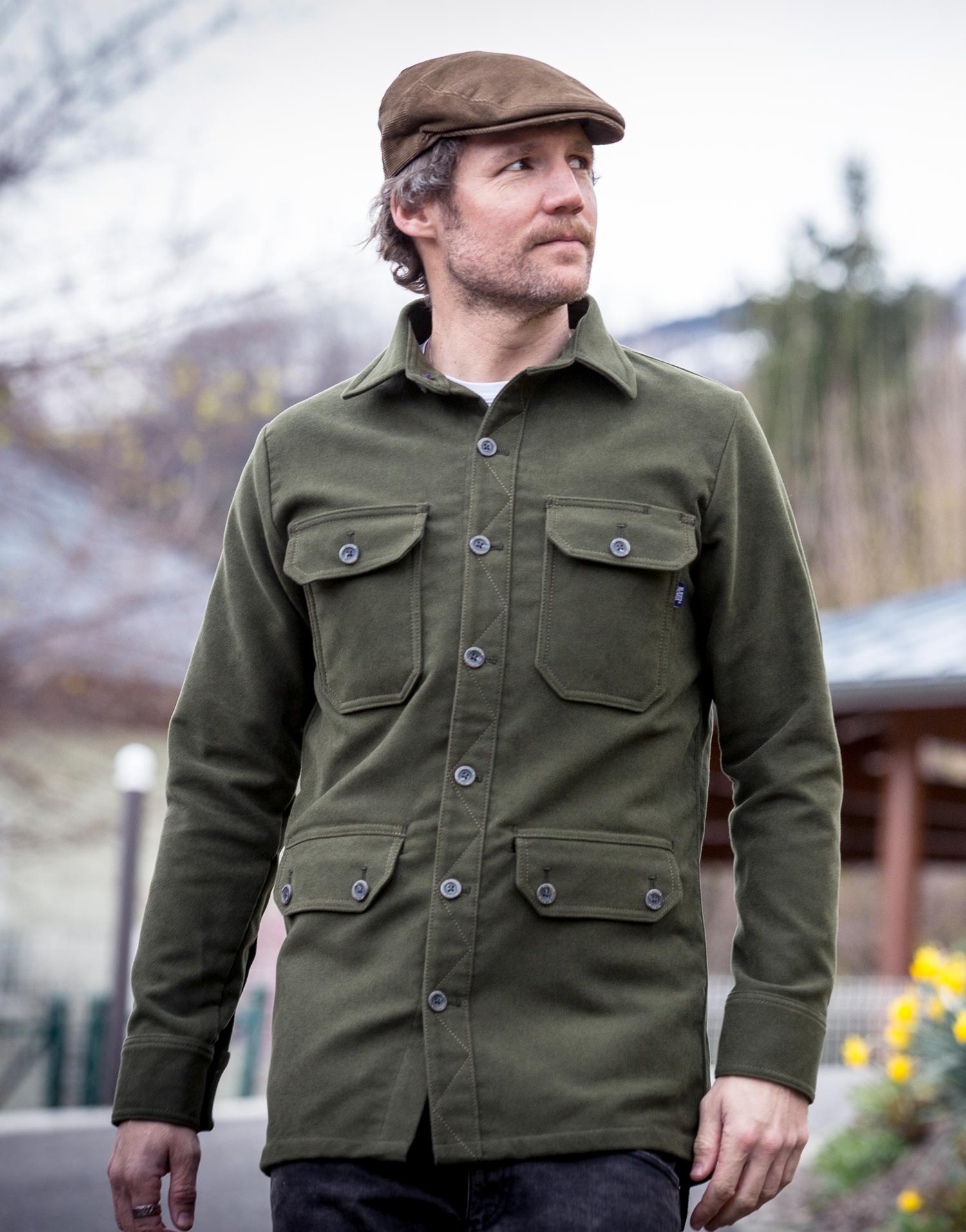 McNair men's moleskin Field Shirt in olive green