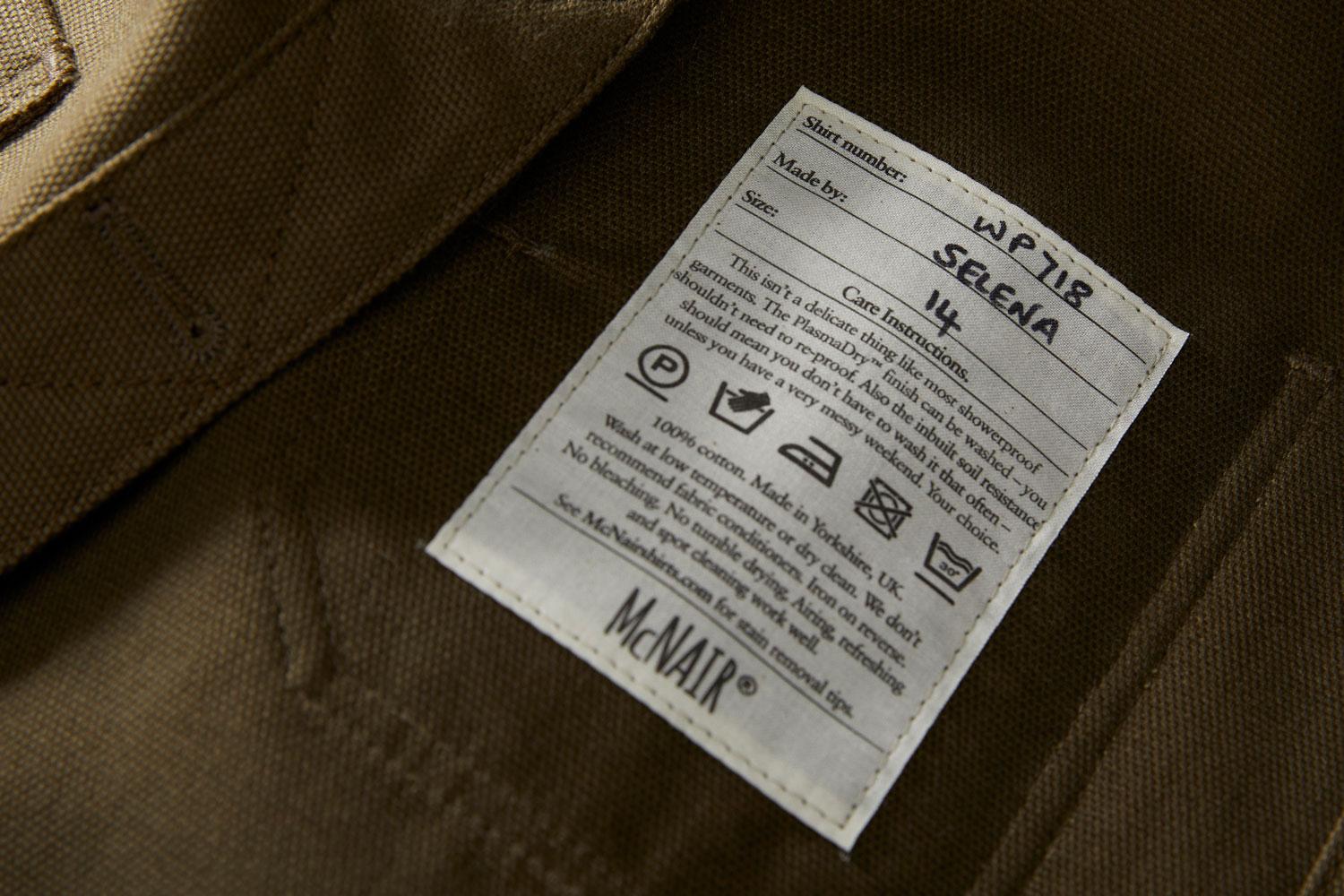 McNair men's PlasmaDry cotton canvas Work Jacket (inner label detail)